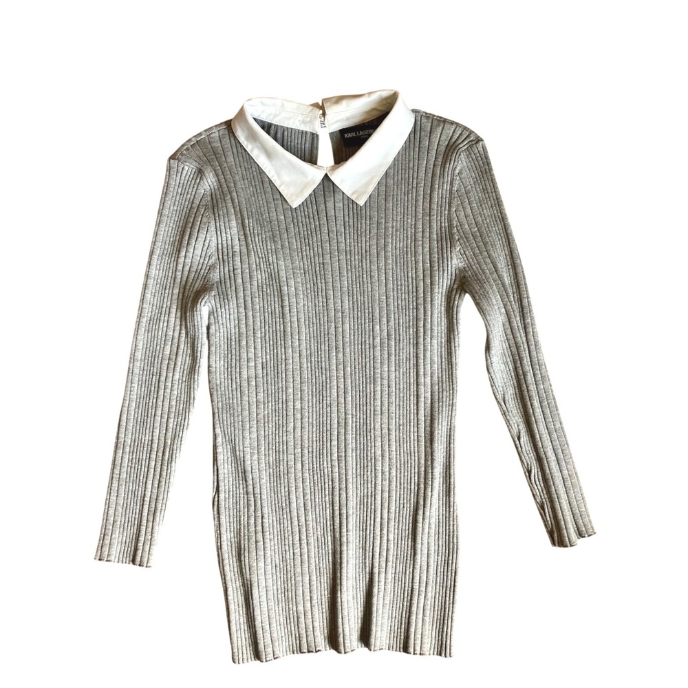 Women's Size S‎ Ribbed Knit Preppy Sweater White Collar Long Sleeve